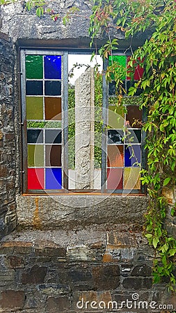 Strained glass window, garden feature Stock Photo