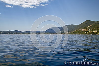 Strait between Corfu and Albania, view of the east coast of the Greek island Stock Photo