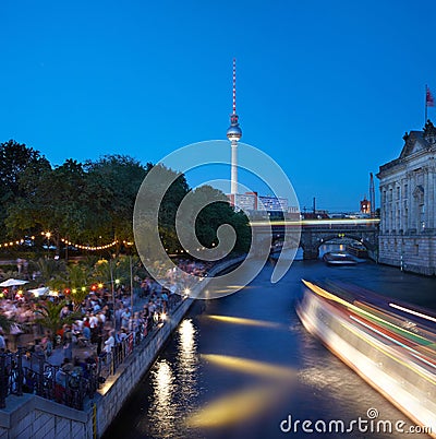 Strand bar on Spree river, Berlin Editorial Stock Photo