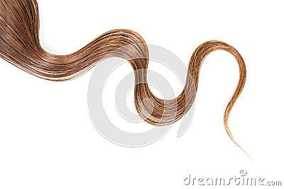 Strand of long, frizzy, brown hair isolated on white background. Stock Photo