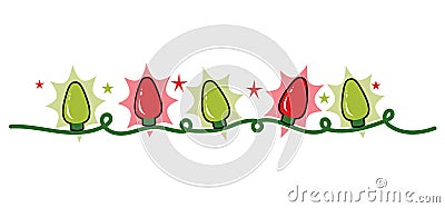 Strand string of holiday Christmas lights, red and green Vector Illustration