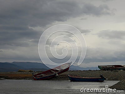 Stranded fishing boats Stock Photo