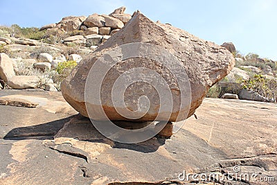 Strange Balancing Rock Hampi Hills, India Stock Photo