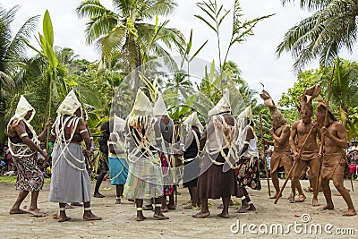 Strange dance ceremony with mud people, dancers Solomon Islands Editorial Stock Photo