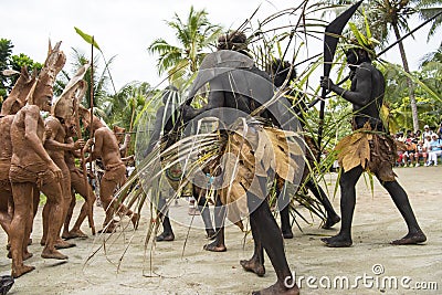 Strange dance ceremony with mud people, Solomon Islands Editorial Stock Photo