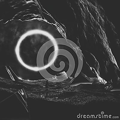 Dark Temple With Glowing Circle Cartoon Illustration