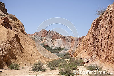 The strange desert formations of Skazka, or Fairytale Canyon in Kyrgyzstan Stock Photo