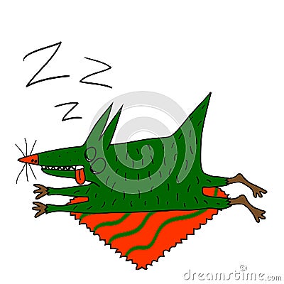 Strange green dog sleeps Vector Illustration