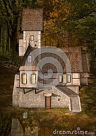 Strange house in the middle of the forest Stock Photo