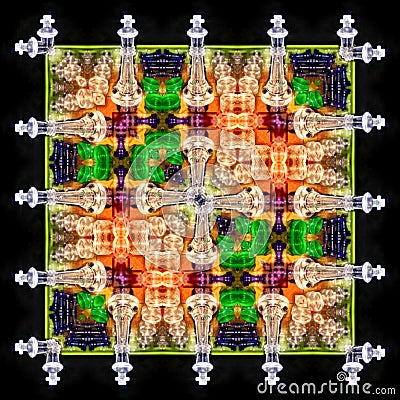Strange Kaleidoscope Edit with Chess King Stock Photo