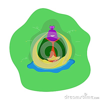 A strange monster with a paper boat on it Vector Illustration