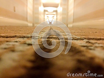 Strange scary spooky Hotel hallway long perspective corridor Stock Photo