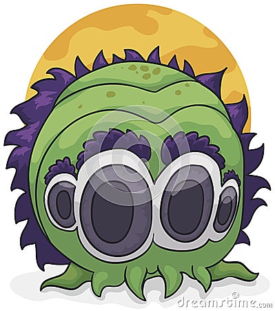 Strange Cephalopod Monster with Four Eyes and Purple Hair, Vector Illustration Vector Illustration