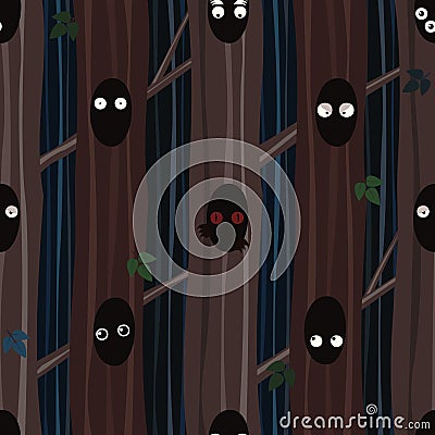 Strange terrify eyes of monsters look at you from hollows, seamless vector background for Halloween Vector Illustration