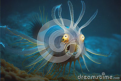 Strange weird alien like creatures, fish and plants found in the deep sea ocean seabed water marine life OMG Stock Photo