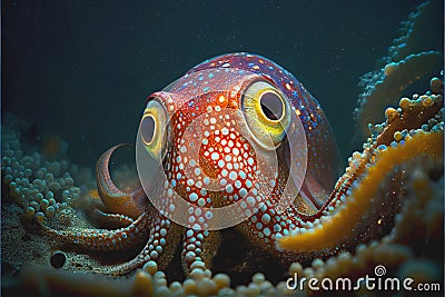 Strange weird alien like glowing creatures, fish and plants found in the deep sea ocean seabed water marine life Stock Photo