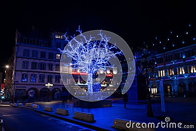 Strasbourg downtown at night during Christmas market, France Editorial Stock Photo