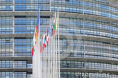 Strasbourg, FRA, France - August 16, 2022: Flags at European Par Editorial Stock Photo