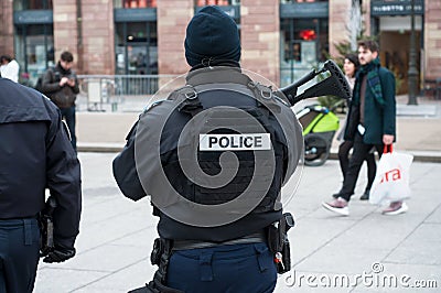 Policemen patroling in the street whit shotguns Editorial Stock Photo