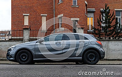 Side view of luxury silver Mercedes-Benz car Editorial Stock Photo