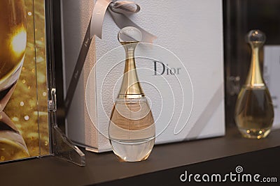 Dior Bottle of perfume in a luxury perfumery showroom Editorial Stock Photo