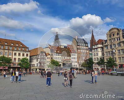 STRASBOURG, FRANCE - June 2019: View on the famous Kleber Square Editorial Stock Photo