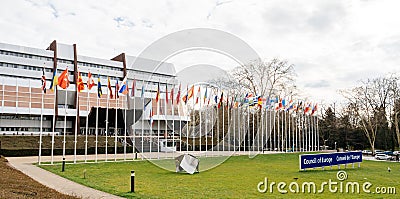 Flag of Russia flying half-mast at Council of Europe in Strasbou Editorial Stock Photo