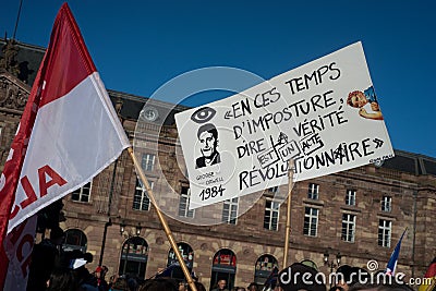 People protesting in the streetagainst the sanitary pass Editorial Stock Photo