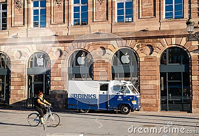 Brinks truck in Strasbourg, France Apple Store Editorial Stock Photo