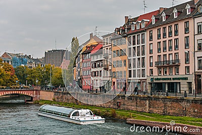 Strasbourg, water canal and nice house in Petite France area. Editorial Stock Photo