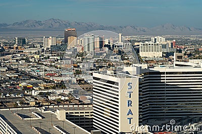 The Strat and downtown Las Vegas including the newly completed Circa Hotel and Casino. Editorial Stock Photo