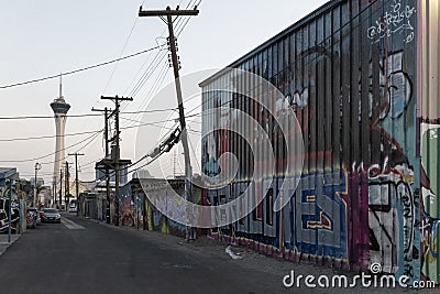 Strat hotel and casino tower viewed from arts district, Las Vegas, Nevada. Editorial Stock Photo