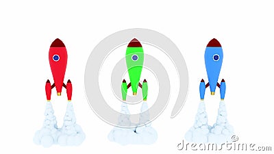 Strat of three rockets of red green blue 3d Stock Photo