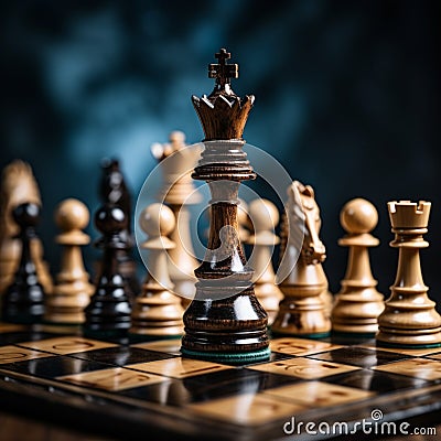 Strategic moves chess pieces arranged on the chessboard in closeup Stock Photo