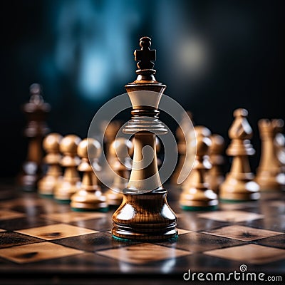 Strategic moves chess pieces arranged on the chessboard in closeup Stock Photo