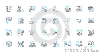 Strategic planning linear icons set. Forecasting, Analysis, Goal-setting, Vision, Execution, Resource allocation Vector Illustration