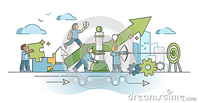 Strategic planning work with smart business tactics moves outline concept Vector Illustration