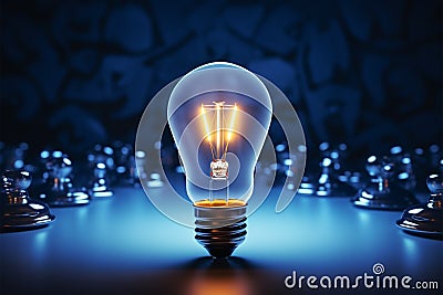 Strategic problem solving shines bright with an illuminated lamp among blue Stock Photo