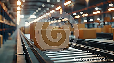 Strategies for optimizing efficiency in a fast-paced warehouse environment through the use of conveyor belt systems. Stock Photo