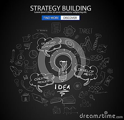 Strategy Building concept with Doodle design style :finding solution Vector Illustration