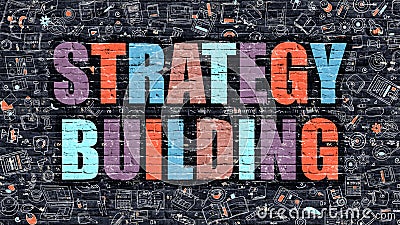 Strategy Building Concept. Multicolor on Dark Brickwall. Stock Photo