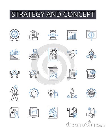 Strategy and concept line icons collection. Plan and scheme, Idea and thought, Approach and method, Objective and goal Vector Illustration