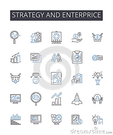 Strategy and enterprice line icons collection. Tactic, Plan, Approach, Scheme, Methodology, Blueprint, Design vector and Vector Illustration