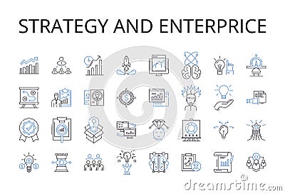 Strategy and enterprice line icons collection. Tactic, Plan, Approach, Scheme, Methodology, Blueprint, Design vector and Vector Illustration