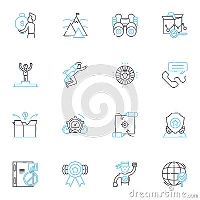 Strategy formulation linear icons set. Analysis, Planning, Tactics, Vision, Execution, Goals, Alignment line vector and Vector Illustration