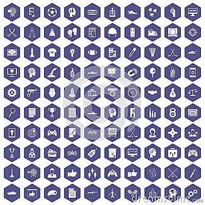 100 strategy icons hexagon purple Vector Illustration