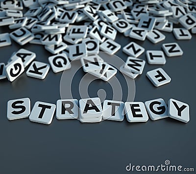 Strategy in letter tiles on gray Stock Photo
