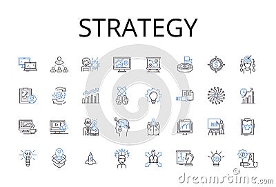 Strategy line icons collection. Plan, Tactic, Approach, Scheme, Blueprint, Method, Procedure vector and linear Vector Illustration