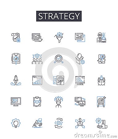 Strategy line icons collection. Plan, Tactic, Approach, Scheme, Blueprint, Method, Procedure vector and linear Vector Illustration