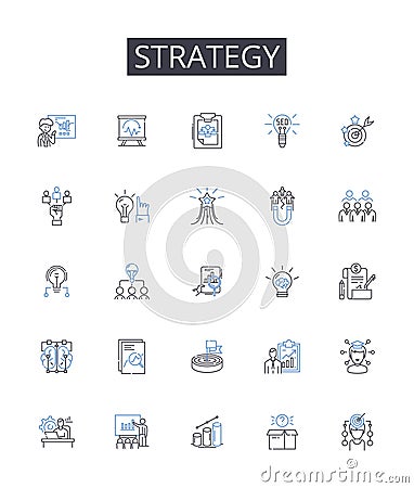 Strategy line icons collection. Plan, Tactic, Approach, Scheme, Blueprint, Method, Procedure vector and linear Vector Illustration